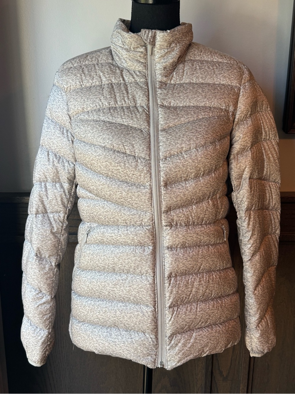 Lands' End Light Heather Gray Quilted Puffer Jacket - Women's small